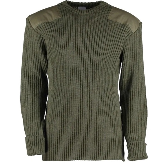 EUC British Military Woolly Pully Sweater Green Wool Patch Made in England Sz S